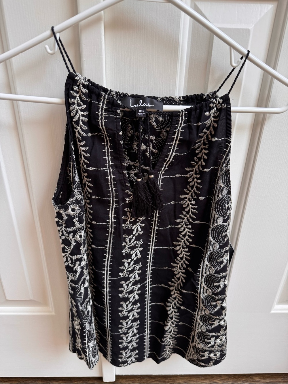 NWT Lulu's Black Tank with Cream Embroidery